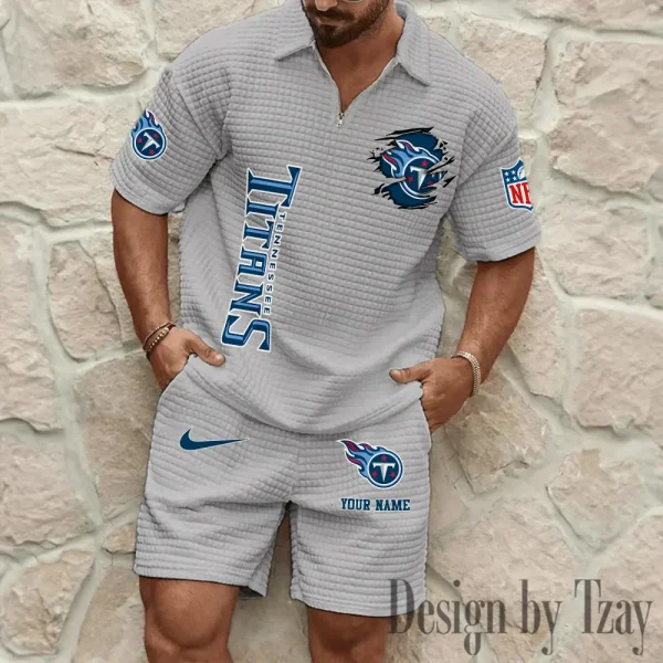 Tennessee Titans Men’s Waffle Pattern Half Zipper Shirt And Short BSPTWHZSS190