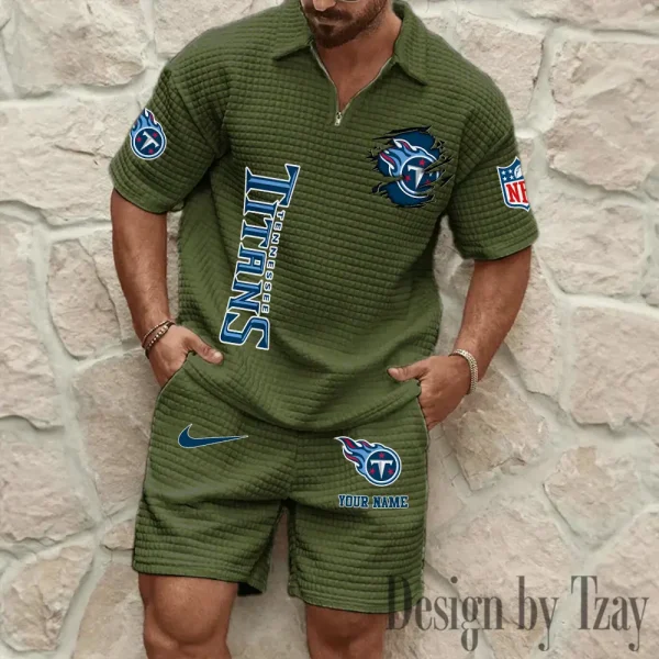 Tennessee Titans Men’s Waffle Pattern Half Zipper Shirt And Short BSPTWHZSS190 - Image 4