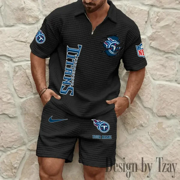 Tennessee Titans Men’s Waffle Pattern Half Zipper Shirt And Short BSPTWHZSS190 - Image 6