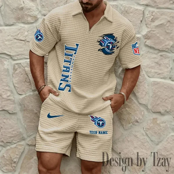 Tennessee Titans Men’s Waffle Pattern Half Zipper Shirt And Short BSPTWHZSS190 - Image 7