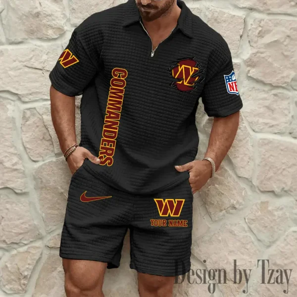 Washington Commanders Men’s Waffle Pattern Half Zipper Shirt And Short BSPTWHZSS191 - Image 2