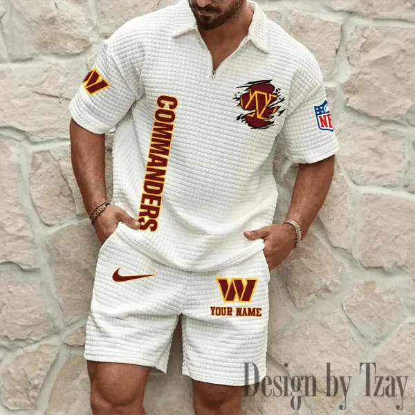 Washington Commanders Men’s Waffle Pattern Half Zipper Shirt And Short BSPTWHZSS191 - Image 4