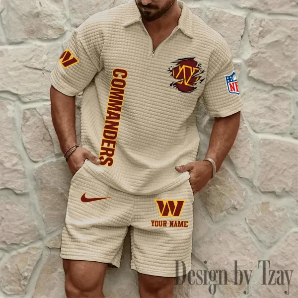 Washington Commanders Men’s Waffle Pattern Half Zipper Shirt And Short BSPTWHZSS191