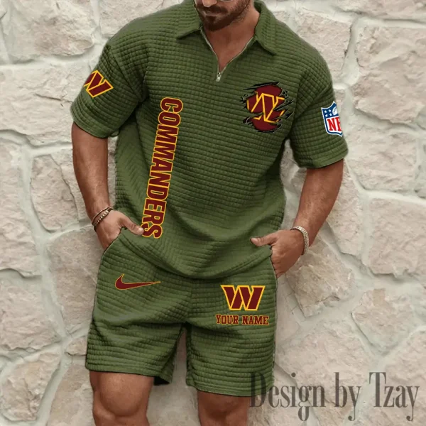 Washington Commanders Men’s Waffle Pattern Half Zipper Shirt And Short BSPTWHZSS191 - Image 6