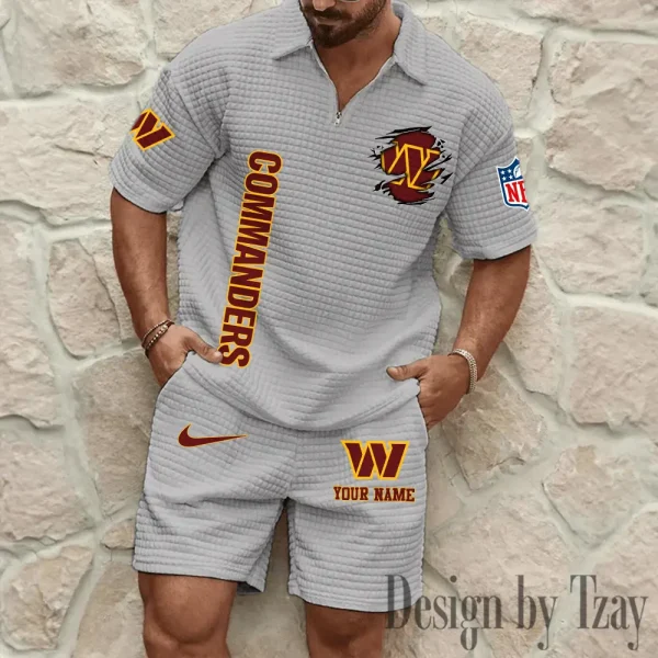 Washington Commanders Men’s Waffle Pattern Half Zipper Shirt And Short BSPTWHZSS191 - Image 7