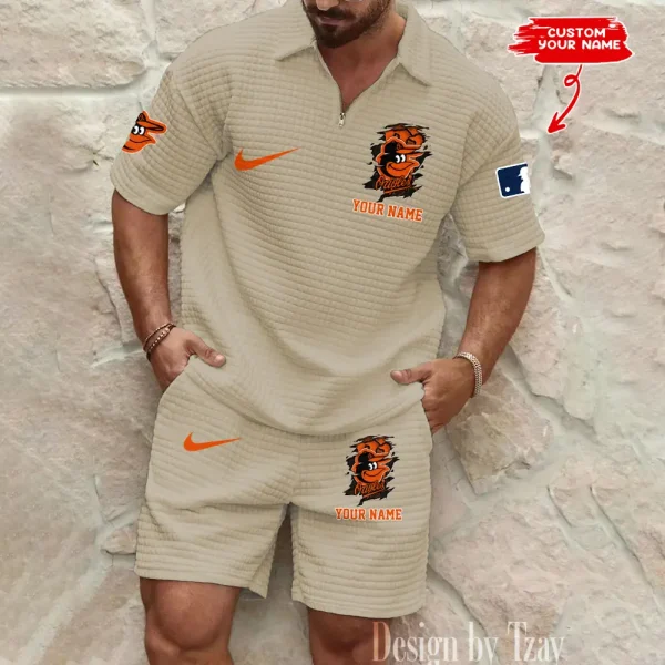 Baltimore Orioles Men’s Waffle Pattern Half Zipper Shirt And Short BSPTWHZSS194 - Image 3