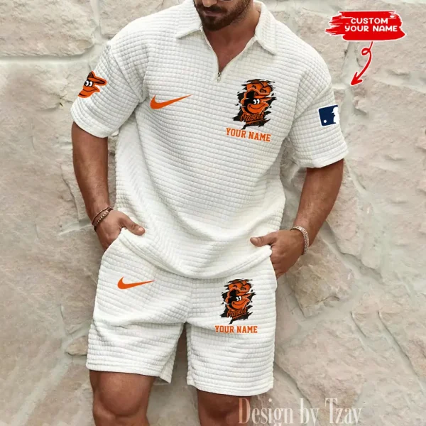 Baltimore Orioles Men’s Waffle Pattern Half Zipper Shirt And Short BSPTWHZSS194 - Image 4