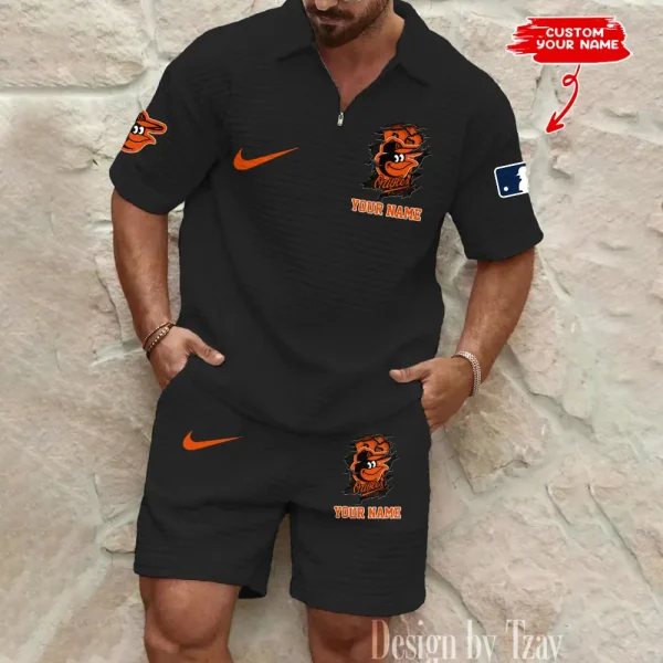 Baltimore Orioles Men’s Waffle Pattern Half Zipper Shirt And Short BSPTWHZSS194 - Image 5