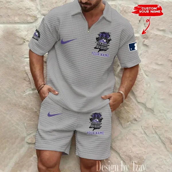 Colorado Rockies Men’s Waffle Pattern Half Zipper Shirt And Short BSPTWHZSS200 - Image 2