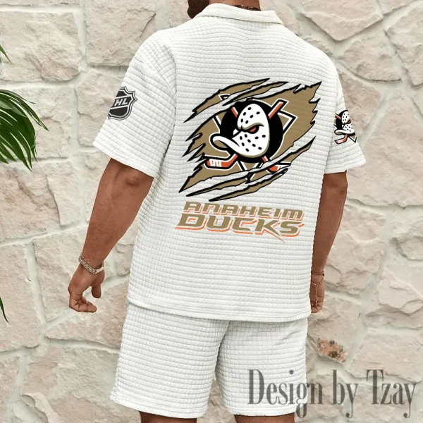 Anaheim Ducks Men's Waffle Knit Short Sleeve Slim Fit Soft Summer And Shorts BSPTWHZSS222 - Image 2