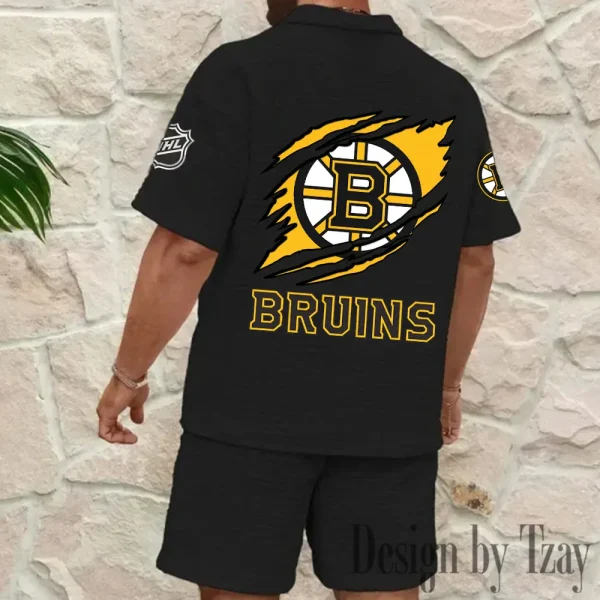 Boston Bruins Men's Waffle Knit Short Sleeve Slim Fit Soft Summer And Shorts BSPTWHZSS223 - Image 2