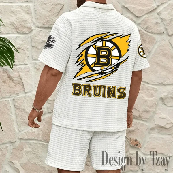 Boston Bruins Men's Waffle Knit Short Sleeve Slim Fit Soft Summer And Shorts BSPTWHZSS223 - Image 5