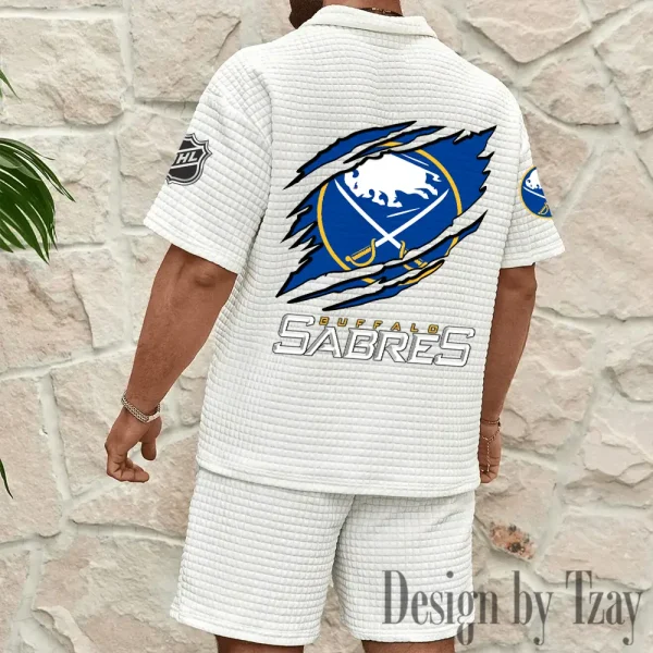 Buffalo Sabres Men's Waffle Knit Short Sleeve Slim Fit Soft Summer And Shorts BSPTWHZSS224 - Image 2