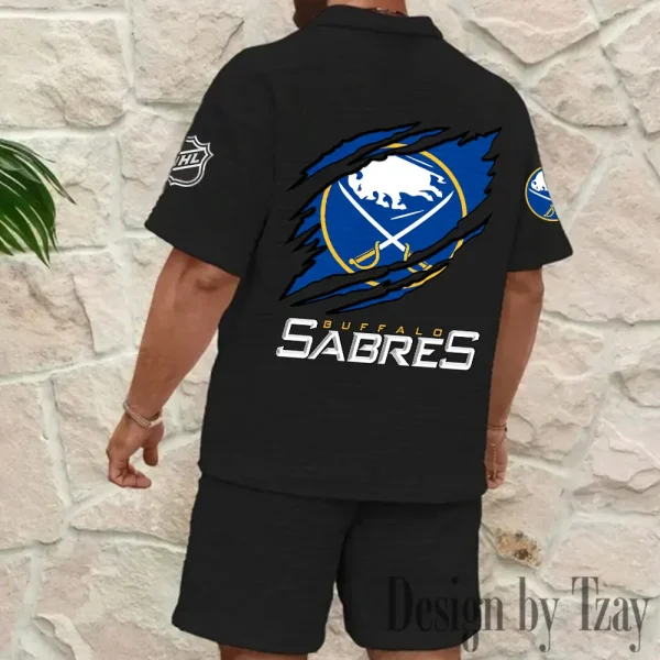 Buffalo Sabres Men's Waffle Knit Short Sleeve Slim Fit Soft Summer And Shorts BSPTWHZSS224 - Image 4