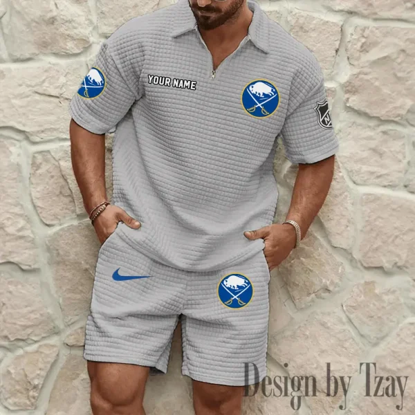 Buffalo Sabres Men's Waffle Knit Short Sleeve Slim Fit Soft Summer And Shorts BSPTWHZSS224 - Image 5