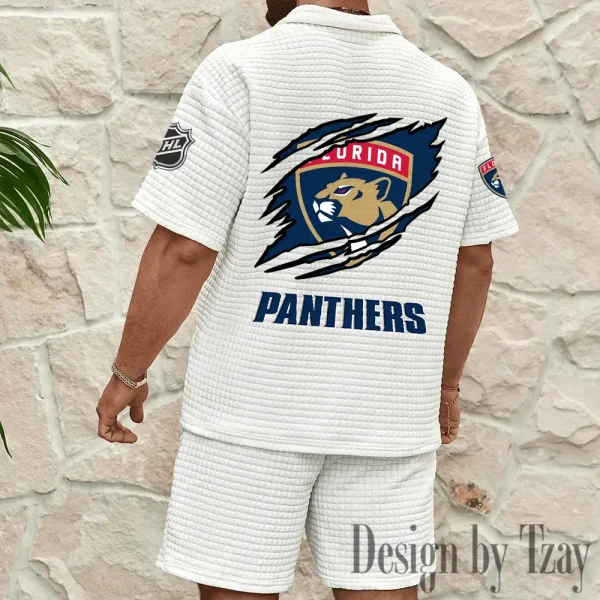 Florida Panthers Men's Waffle Knit Short Sleeve Slim Fit Soft Summer And Shorts BSPTWHZSS227 - Image 4