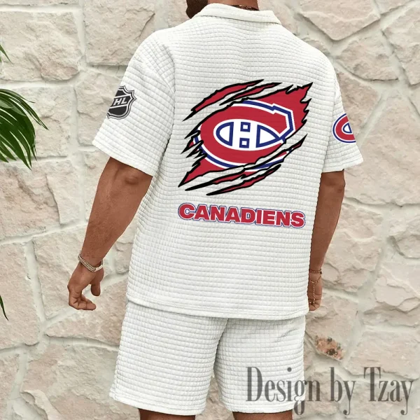 Montréal Canadiens Men's Waffle Knit Short Sleeve Slim Fit Soft Summer And Shorts BSPTWHZSS228 - Image 4