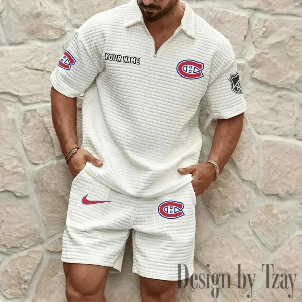 Montréal Canadiens Men's Waffle Knit Short Sleeve Slim Fit Soft Summer And Shorts BSPTWHZSS228