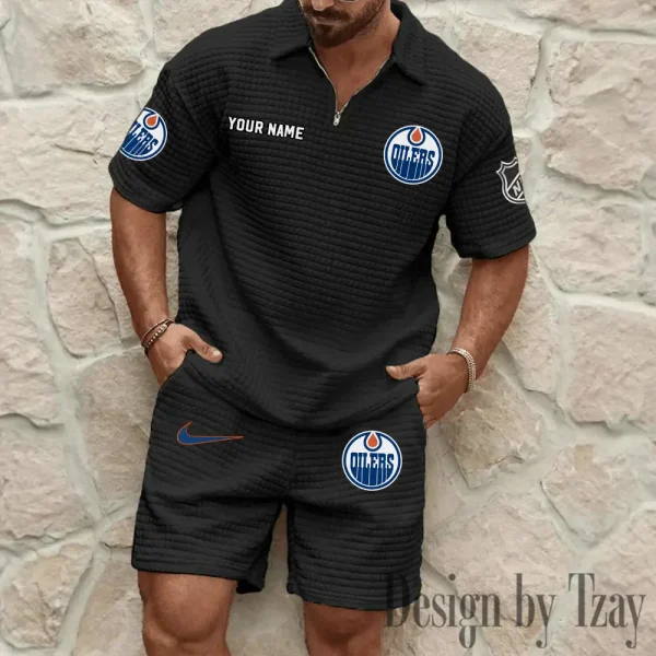 Edmonton Oilers Men's Waffle Knit Short Sleeve Slim Fit Soft Summer And Shorts BSPTWHZSS229