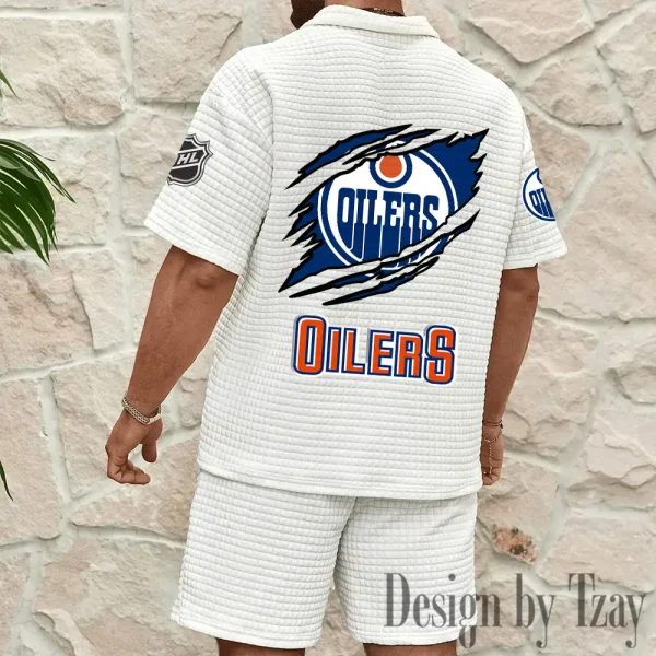 Edmonton Oilers Men's Waffle Knit Short Sleeve Slim Fit Soft Summer And Shorts BSPTWHZSS229 - Image 3