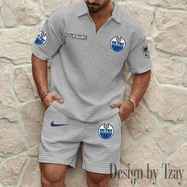 Edmonton Oilers Men's Waffle Knit Short Sleeve Slim Fit Soft Summer And Shorts BSPTWHZSS229 - Image 5
