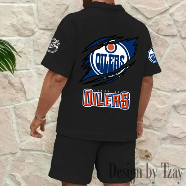 Edmonton Oilers Men's Waffle Knit Short Sleeve Slim Fit Soft Summer And Shorts BSPTWHZSS229 - Image 7