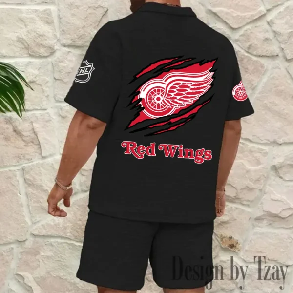 Detroit Red Wings Men's Waffle Knit Short Sleeve Slim Fit Soft Summer And Shorts BSPTWHZSS230 - Image 2