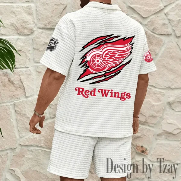 Detroit Red Wings Men's Waffle Knit Short Sleeve Slim Fit Soft Summer And Shorts BSPTWHZSS230 - Image 3