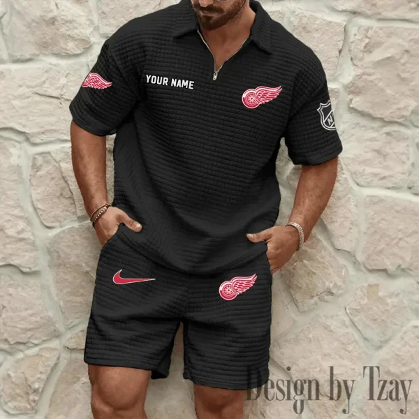 Detroit Red Wings Men's Waffle Knit Short Sleeve Slim Fit Soft Summer And Shorts BSPTWHZSS230 - Image 6