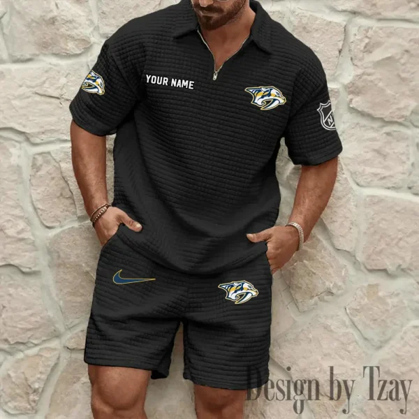 Nashville Predators Men's Waffle Knit Short Sleeve Slim Fit Soft Summer And Shorts BSPTWHZSS231