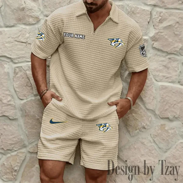 Nashville Predators Men's Waffle Knit Short Sleeve Slim Fit Soft Summer And Shorts BSPTWHZSS231 - Image 2