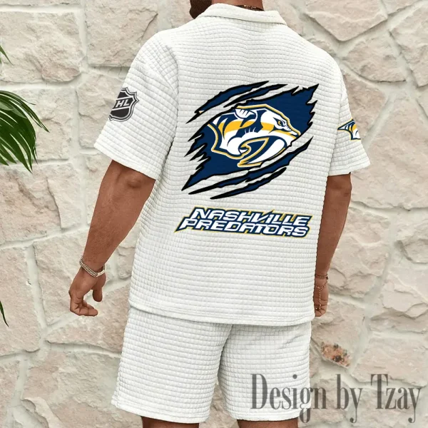 Nashville Predators Men's Waffle Knit Short Sleeve Slim Fit Soft Summer And Shorts BSPTWHZSS231 - Image 5