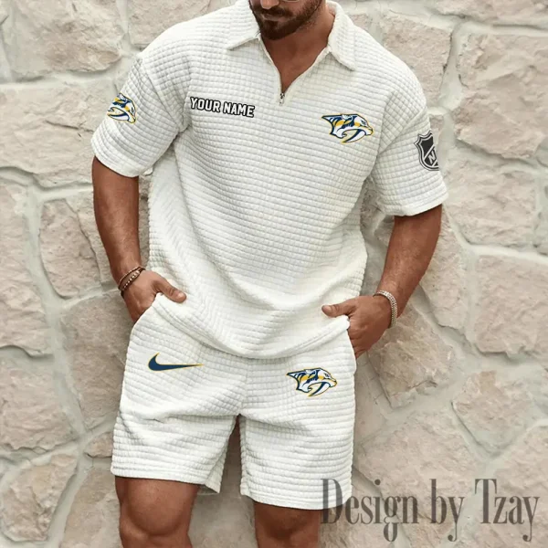 Nashville Predators Men's Waffle Knit Short Sleeve Slim Fit Soft Summer And Shorts BSPTWHZSS231 - Image 6