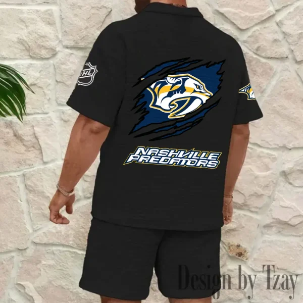 Nashville Predators Men's Waffle Knit Short Sleeve Slim Fit Soft Summer And Shorts BSPTWHZSS231 - Image 7