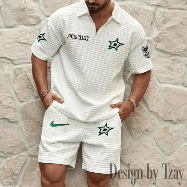 Dallas Stars Men's Waffle Knit Short Sleeve Slim Fit Soft Summer And Shorts BSPTWHZSS232 - Image 5