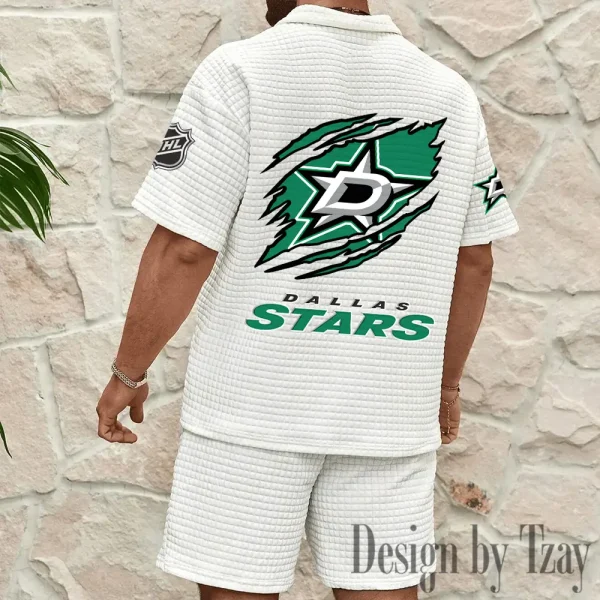 Dallas Stars Men's Waffle Knit Short Sleeve Slim Fit Soft Summer And Shorts BSPTWHZSS232 - Image 6