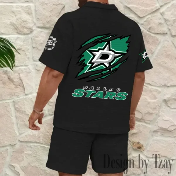 Dallas Stars Men's Waffle Knit Short Sleeve Slim Fit Soft Summer And Shorts BSPTWHZSS232 - Image 7