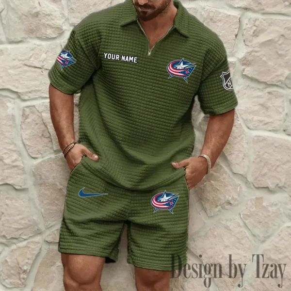 Columbus Blue Jackets Men's Waffle Knit Short Sleeve Slim Fit Soft Summer And Shorts BSPTWHZSS233 - Image 2