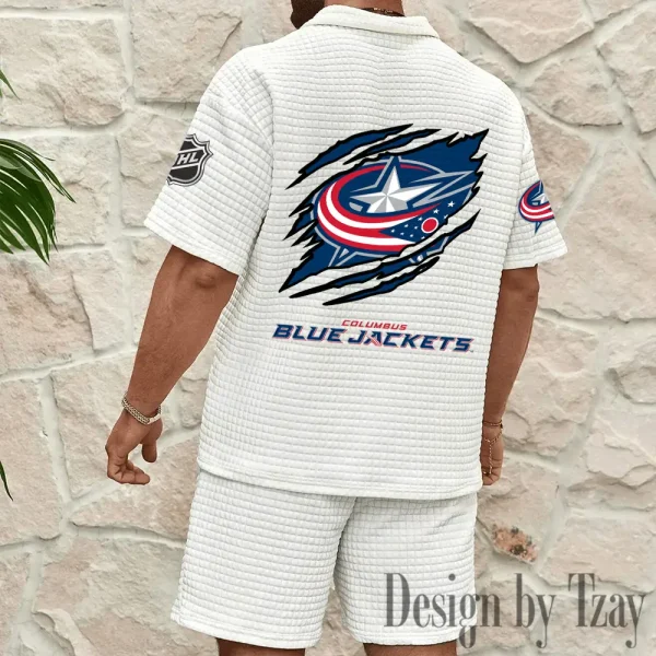 Columbus Blue Jackets Men's Waffle Knit Short Sleeve Slim Fit Soft Summer And Shorts BSPTWHZSS233 - Image 4