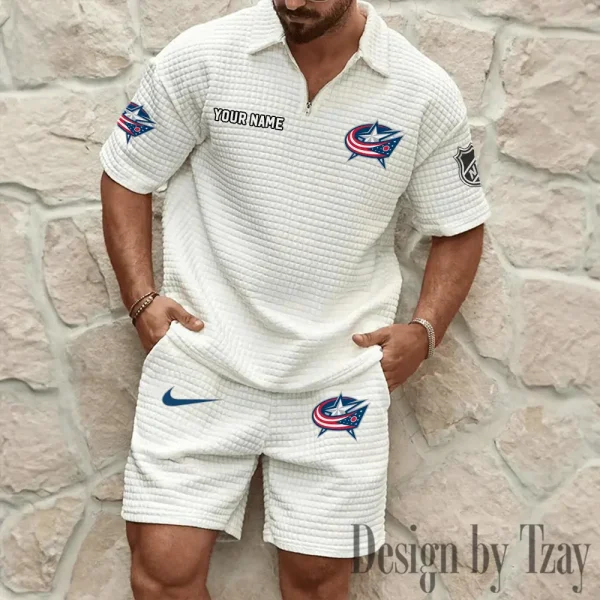 Columbus Blue Jackets Men's Waffle Knit Short Sleeve Slim Fit Soft Summer And Shorts BSPTWHZSS233