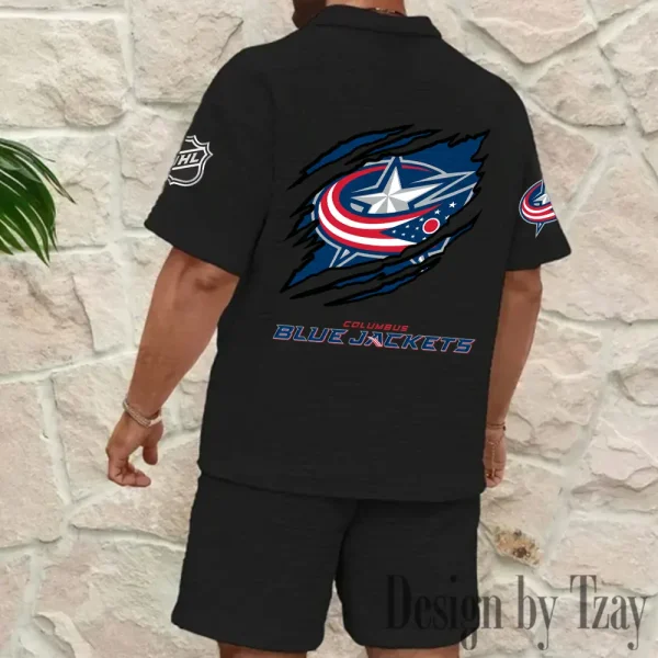 Columbus Blue Jackets Men's Waffle Knit Short Sleeve Slim Fit Soft Summer And Shorts BSPTWHZSS233 - Image 7