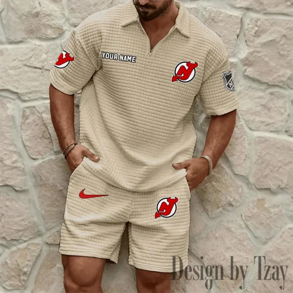 New Jersey Devils Men's Waffle Knit Short Sleeve Slim Fit Soft Summer And Shorts BSPTWHZSS235 - Image 2