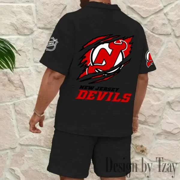New Jersey Devils Men's Waffle Knit Short Sleeve Slim Fit Soft Summer And Shorts BSPTWHZSS235 - Image 6