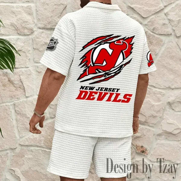 New Jersey Devils Men's Waffle Knit Short Sleeve Slim Fit Soft Summer And Shorts BSPTWHZSS235 - Image 7