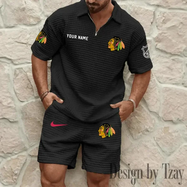 Chicago Blackhawks Men's Waffle Knit Short Sleeve Slim Fit Soft Summer And Shorts BSPTWHZSS236