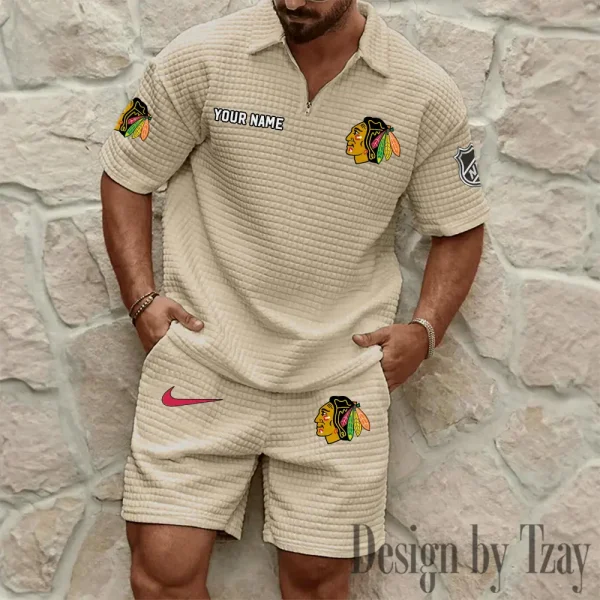 Chicago Blackhawks Men's Waffle Knit Short Sleeve Slim Fit Soft Summer And Shorts BSPTWHZSS236 - Image 2