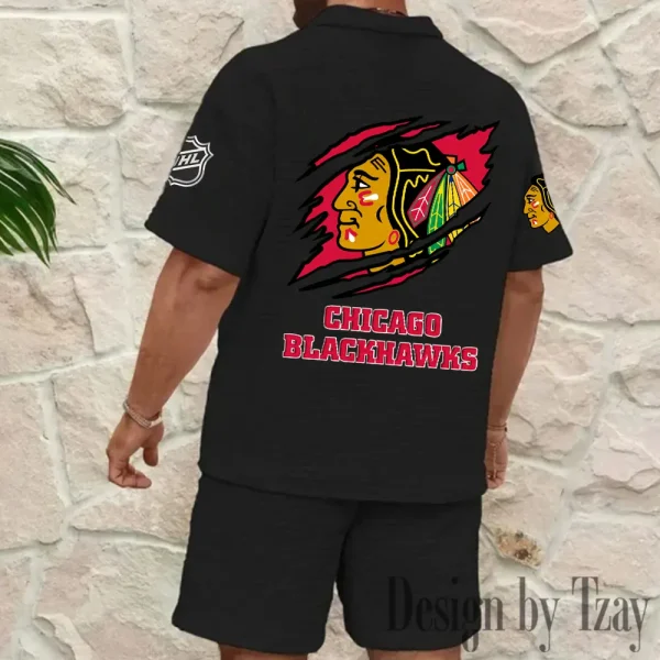 Chicago Blackhawks Men's Waffle Knit Short Sleeve Slim Fit Soft Summer And Shorts BSPTWHZSS236 - Image 6