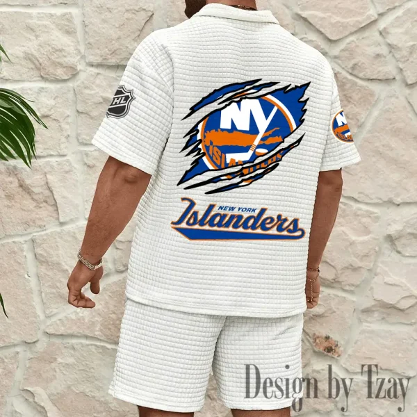 New York Islanders Men's Waffle Knit Short Sleeve Slim Fit Soft Summer And Shorts BSPTWHZSS237 - Image 2