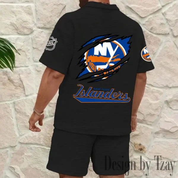 New York Islanders Men's Waffle Knit Short Sleeve Slim Fit Soft Summer And Shorts BSPTWHZSS237 - Image 3
