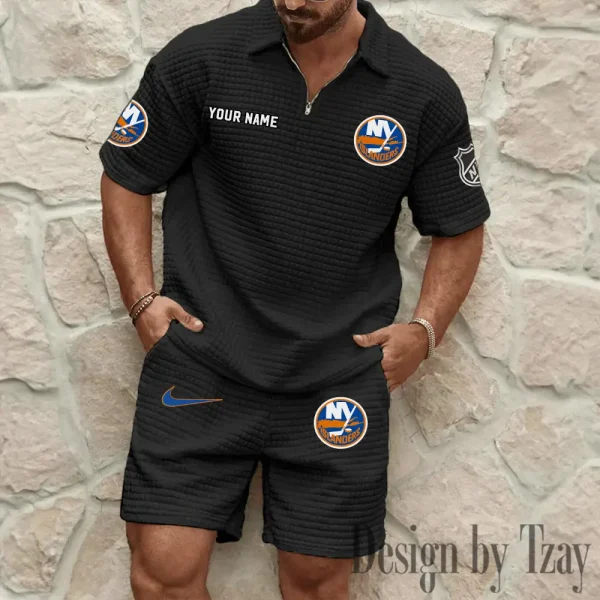 New York Islanders Men's Waffle Knit Short Sleeve Slim Fit Soft Summer And Shorts BSPTWHZSS237